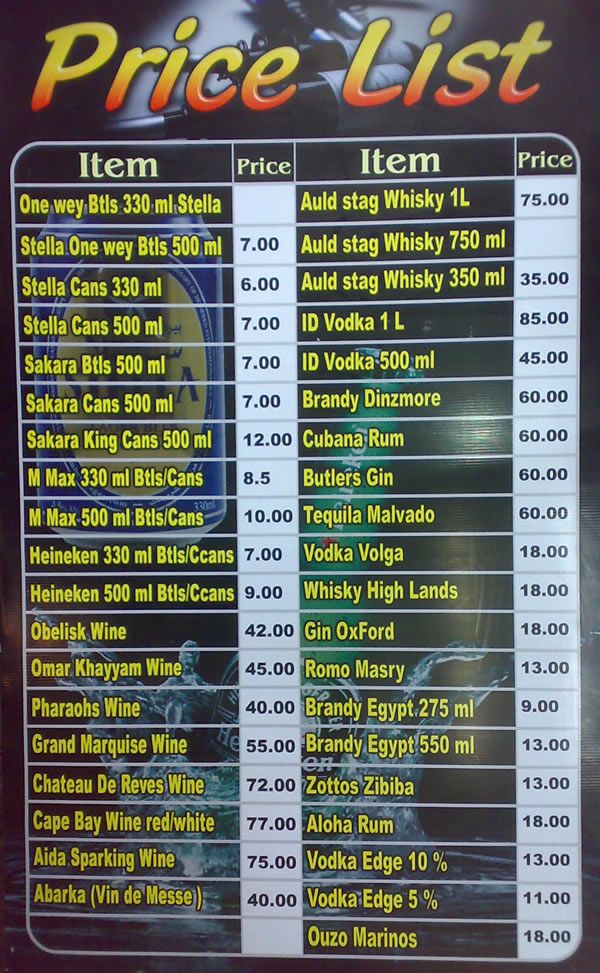 Египет, цены на алкоголь